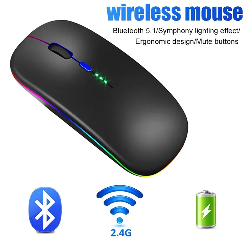 2.4G Wireless Mouse Bluetooth RGB Rechargeable Mouse Silent Ergonomic Mice LED Backlit Power Display Gaming Mouse For Laptop PC