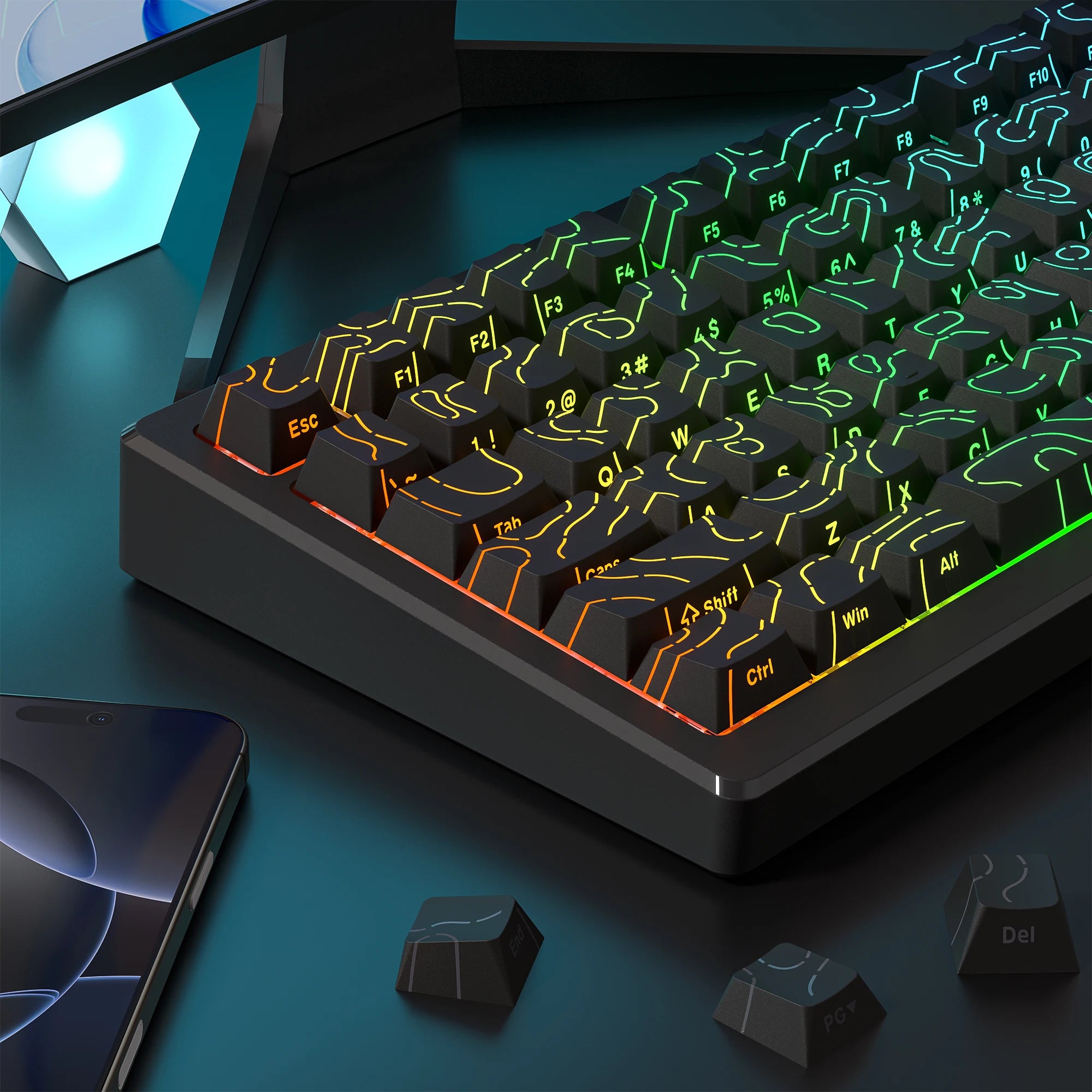 Side Printed RGB Backlit Keycaps Black Double Shot PBT Keycaps Cherry Profile for Cherry MX Switches Mechanical Gaming Keyboard