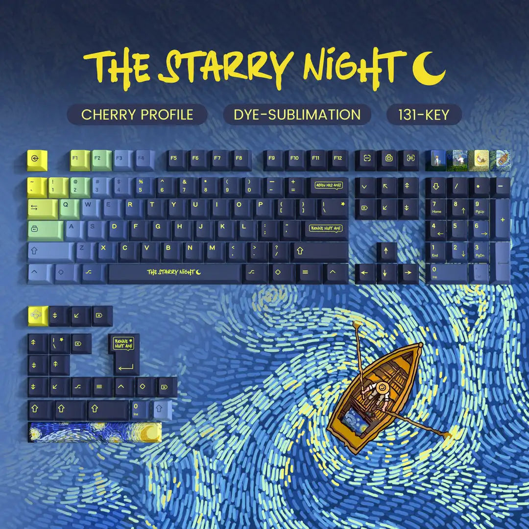 Starry Night Cherry Profile Keycaps 131-Key Five Sides Dye Sublimation PBT Keycap for Gateron Cherry MX Switches Gaming Keyboard