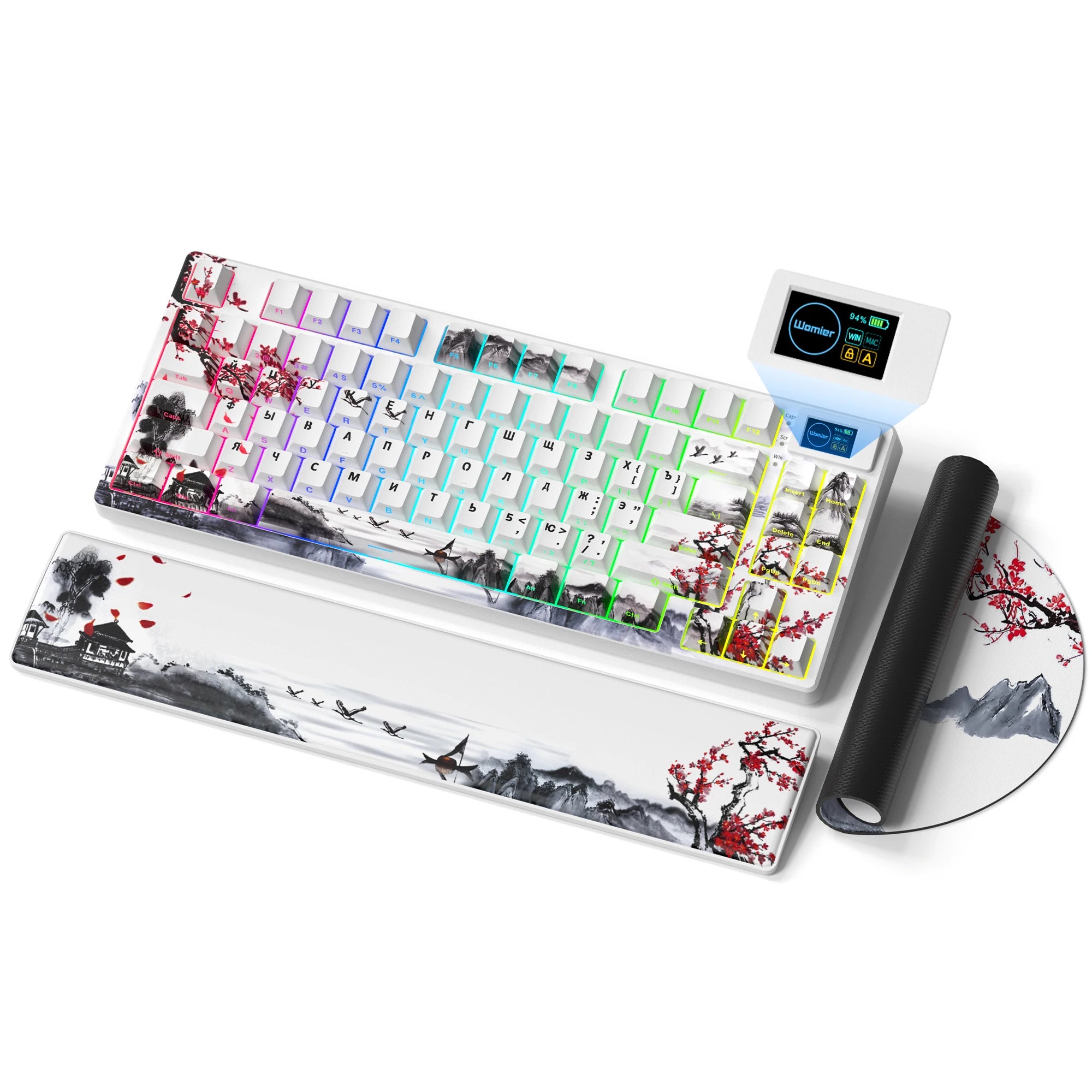SK80 Pro Plum Blossom Russian Tri-Mode Hot-Swap Mechanical Keyboard TKL Wireless Keyboard RGB OLED Display Knob Gamer Keyboard