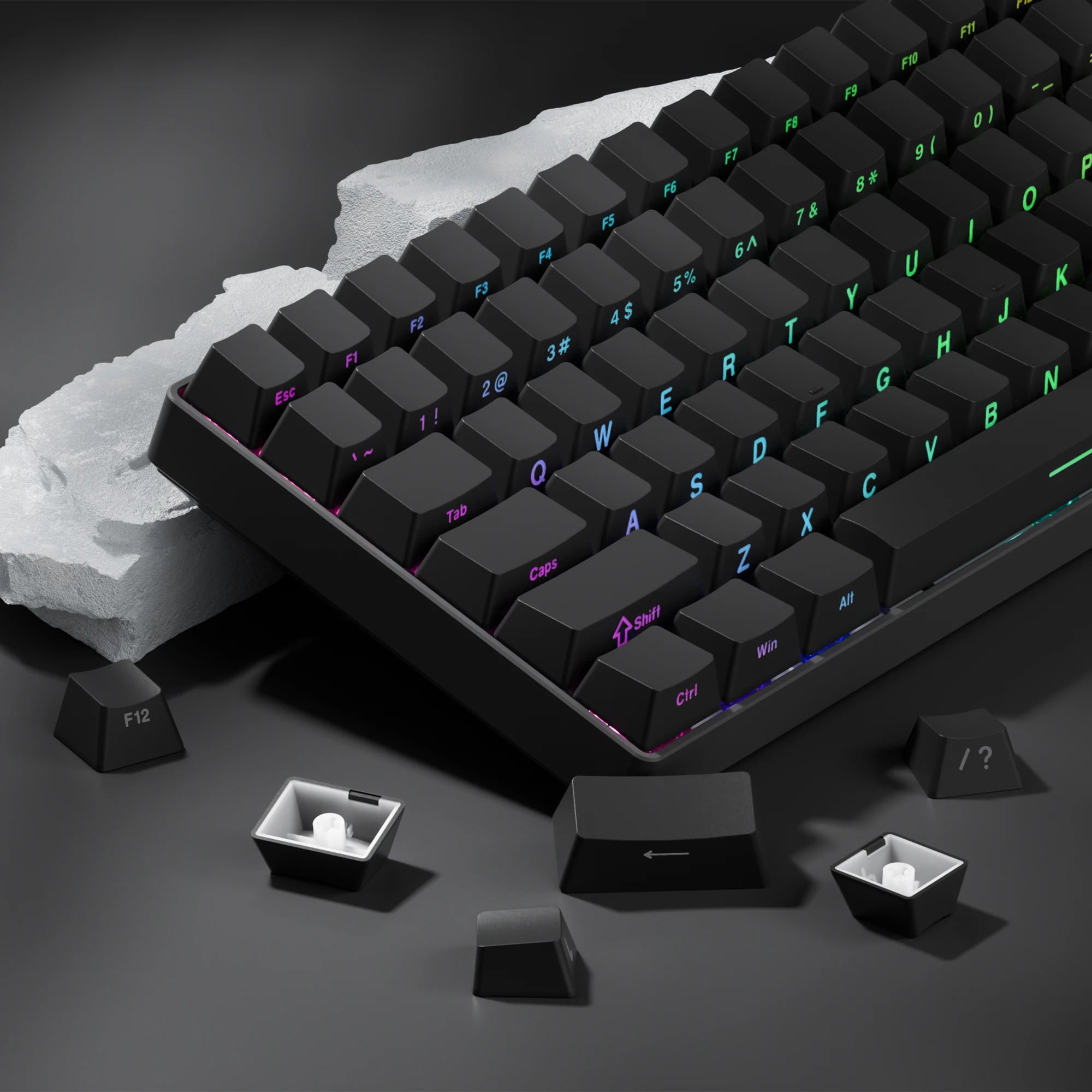 123 Key Black Side-lit Shine Through Backlit keycaps PBT Double Shot Keycaps Cherry Profile for MX Switch Mechanical Keyboard